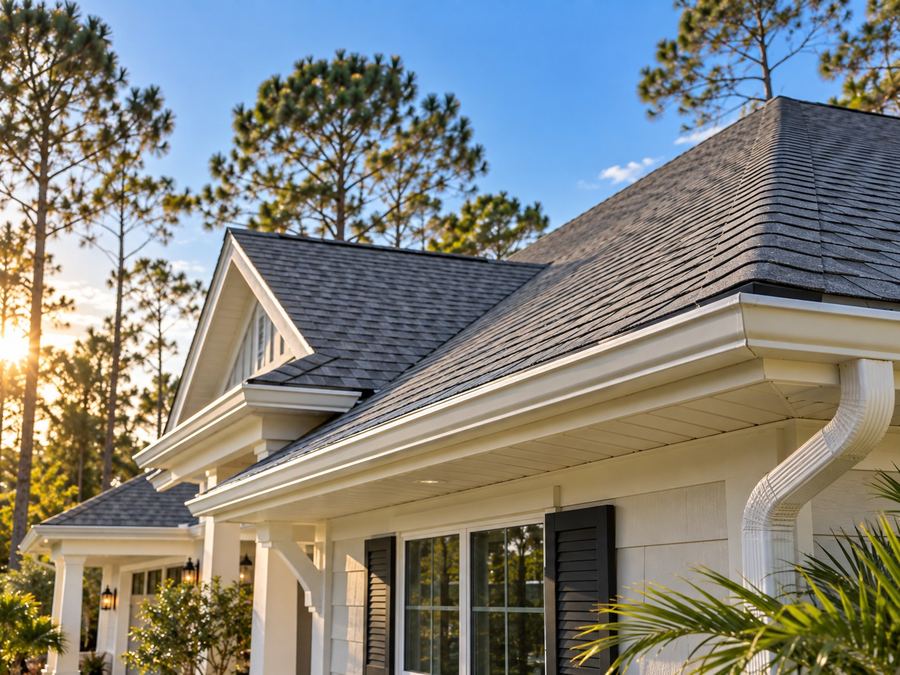 Clean roofline with leaves and debris blown off